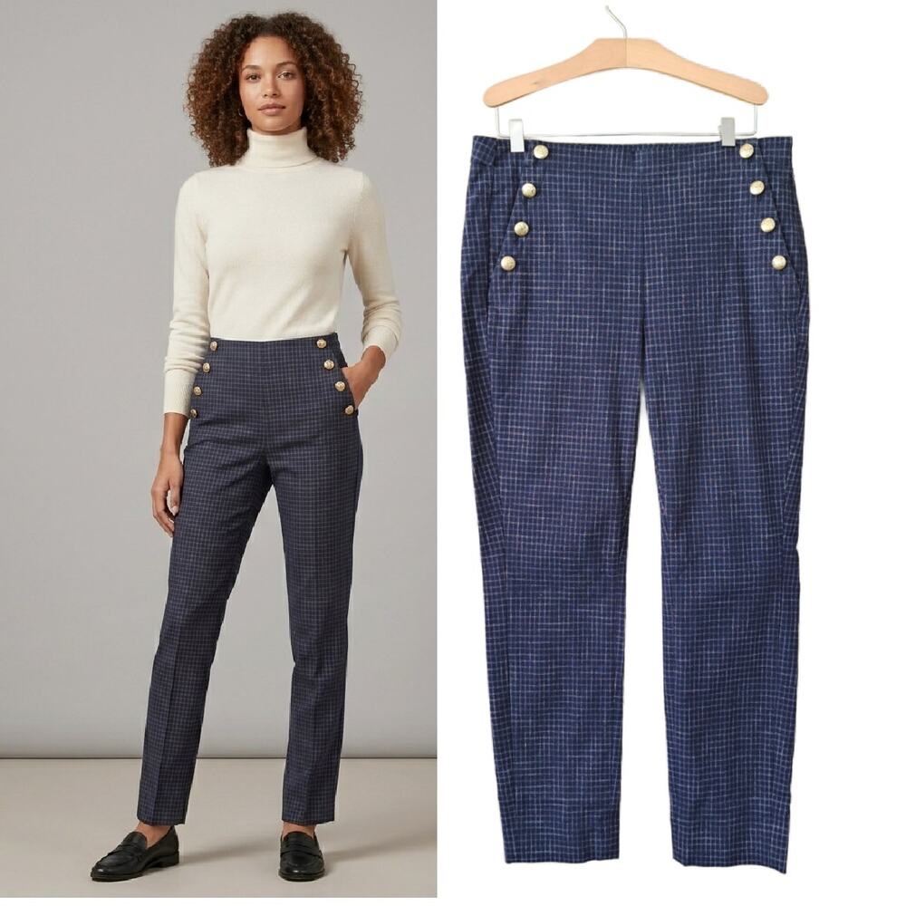 BANANA REPUBLIC Size 6 Blue Plaid Sloan Fit Sailor Button Slim Ankle Pants Work